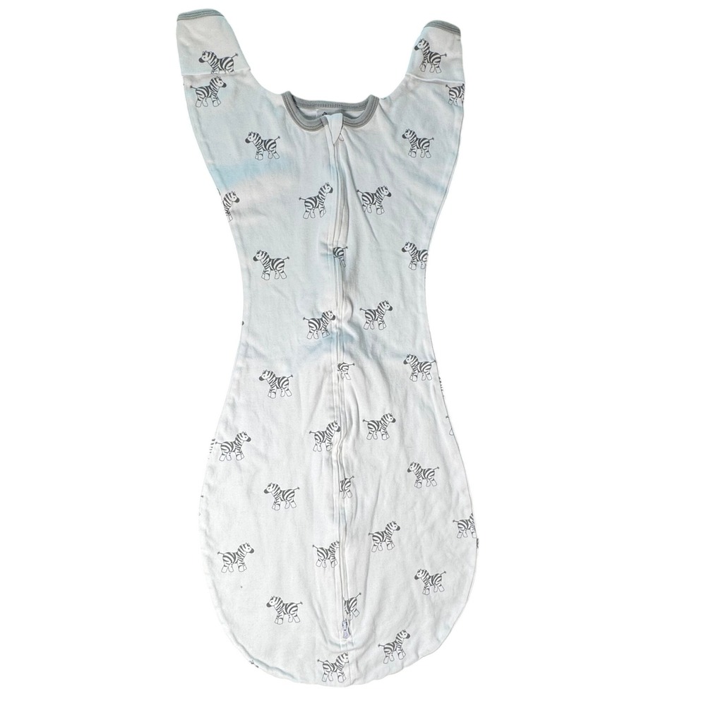 Amazing Baby Transitional Swaddle Sack Zebra Print White Grey Size Large 6-9M